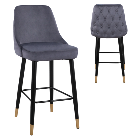 Scaune de bar - Bar Stool SERENITY HM8519.01 from velvet grey with metallic frame 51x57x110cm