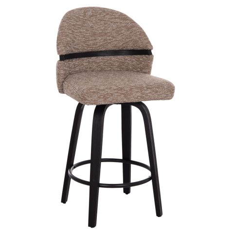 Interior - BAR STOOL SWIVEL DEKKER HM18250.03 PLYWOOD IN BLACK--FABRIC IN BROWN 48x54x96Hcm.