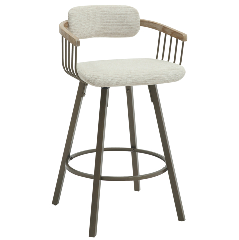 Scaune de bar - BAR STOOL SWIVEL LANG HM9990.01 ANTIQUE COPPER METAL FRAME-ECRU FABRIC 51,5x48,5x89,5Hcm.
