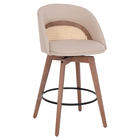 Interior - BAR STOOL SWIVEL RIKI HM18253.01 WOODEN LEGS--BEIGE FABRIC 51x53x94Hcm.