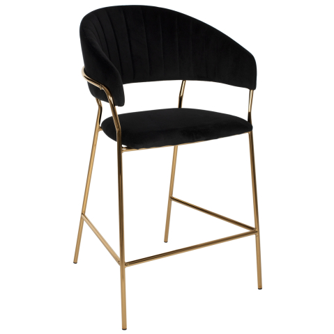 Scaune de bar - BAR STOOL THEODORE HM8734.04 BLACK VELVET GOLD METAL FRAME 60x55x100Hcm.