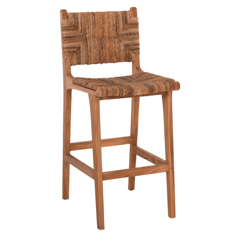 Scaune de bar - BAR STOOL WALTER HM9841 TEAK WOOD IN NATURAL-RUSH MATT 46x55x105Hcm.