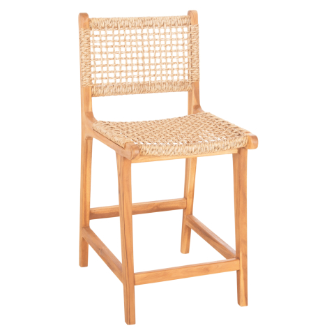 Scaune de bar - BAR STOOL WITH BACKREST NESHA HM9381.11 TEAK WOOD and VIRO ROPE 46x48.5x96Η cm.