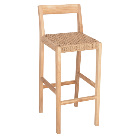 Scaune de bar - BAR STOOL WITH BACKREST PLERED HM6129 TEAK WOOD and VIRO ROPE 40x45x100Hcm.