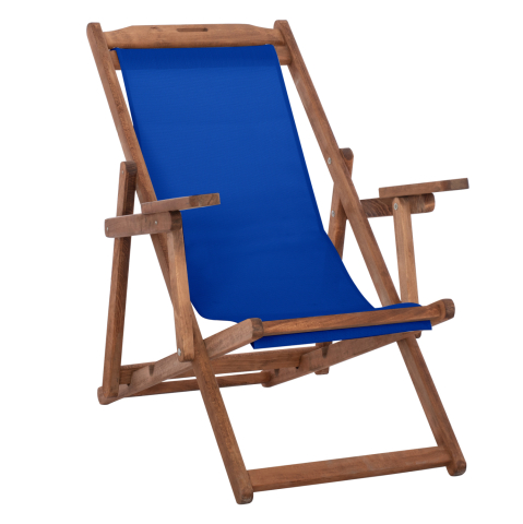 Sezlong-uri - BEACH CHAIR WITH ARMS and BLUE TEXTILENE LIMNOS HM11708.01T BEECH WOOD IN WALNUT 62.5x97x105Hcm.