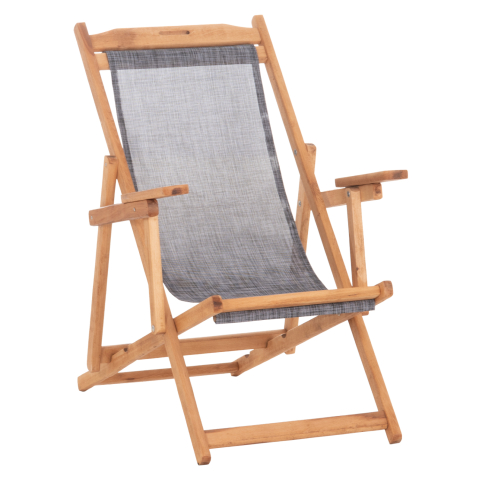 Sezlong-uri - BEACH CHAIR WITH ARMS and GREY TEXTILENE LIMNOS HM11708.10T BEECH WOOD IN WALNUT 62.5x97x105Hcm.