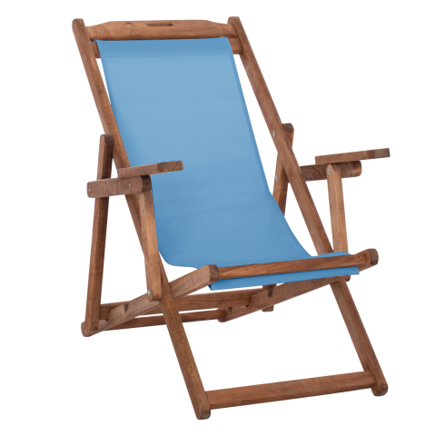 Sezlong-uri - BEACH CHAIR WITH ARMS and SKY BLUE TEXTILENE LIMNOS HM11708.08T BEECH WOOD IN WALNUT 62.5x97x105Hcm.