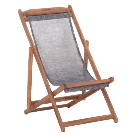 Sezlong-uri - BEACH CHAIR WITH TEXTILENE FABRIC IN GREY LIMNOS HM11707.10T BEECH WOOD IN WALNUT 55.5x97x105H