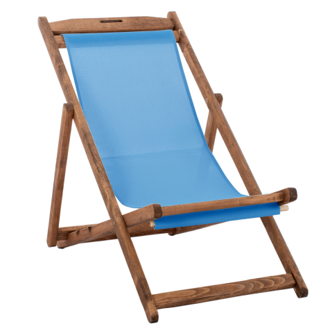Sezlong-uri - BEACH CHAIR WITH TEXTILENE FABRIC IN SKY BLUE LIMNOS HM11707.089T BEECH WOOD IN WALNUT 55.5x97x105H