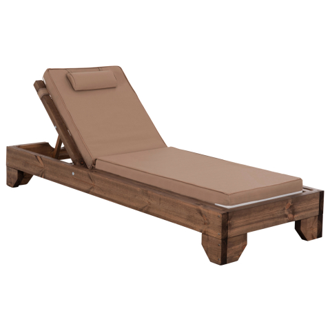 Sezlong-uri - BEACH LOUNGER KORINOS HM10772.04T PINE WOOD IN WALNUT--CUSHION IN MOCHA 79x204x77Hcm.
