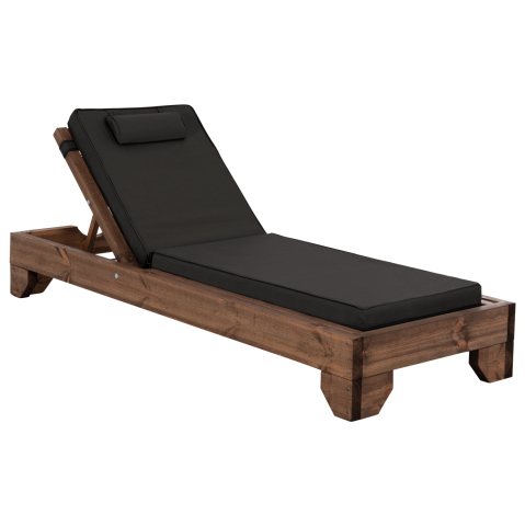 Sezlong-uri - BEACH LOUNGER KORINOS HM10772.05T PINE WOOD IN WALNUT--CUSHION IN BLACK 79x204x77Hcm.