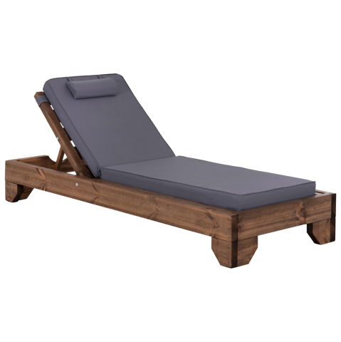 Sezlong-uri - BEACH LOUNGER KORINOS HM10772.30T PINE WOOD IN WALNUT--CUSHION IN GREY 79x204x77Hcm.
