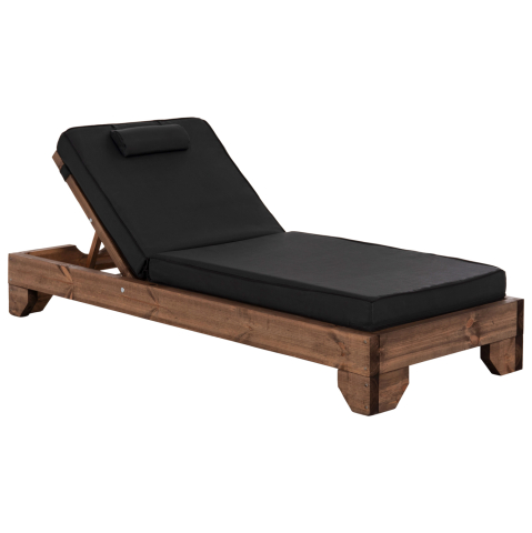 Sezlong-uri - BEACH LOUNGER KORINOS HM10773.05T PINE WOOD IN WALNUT--CUSHION IN BLACK 79x204x80Hcm.