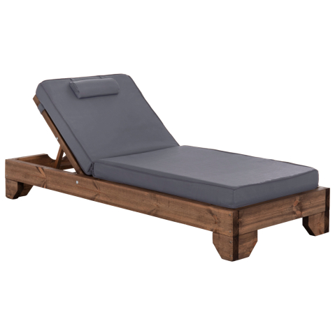 Sezlong-uri - BEACH LOUNGER KORINOS HM10773.30T PINE WOOD IN WALNUT--CUSHION IN GREY 79x204x80Hcm.