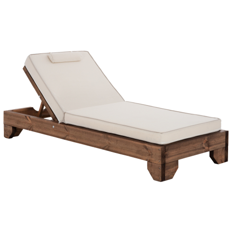 Sezlong-uri - BEACH LOUNGER KORINOS HM10773.60T PINE WOOD IN WALNUT--CUSHION IN CREAM 79x204x80Hcm.