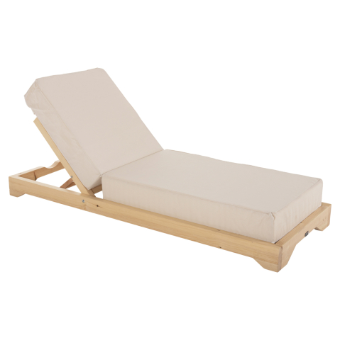 Sezlong-uri - BEACH LOUNGER LOW IKARIA HM10623.02 PINE WOOD IN NATURAL COLOR-BEIGE TEXTILENE-CUSHION 20cm THICK