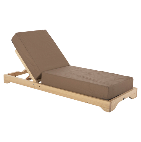 Sezlong-uri - BEACH LOUNGER LOW IKARIA HM10623.04 PINE WOOD IN NATURAL COLOR-MOCHA TEXTILENE-CUSHION 20cm THICK