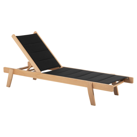 Sezlong-uri - BEACH LOUNGER MILOS HM10650.03 BEECH WOOD IN NATURAL-BLACK TEXTILENE CUSHION COVER 204x65x31,5-92,5H cm.91Hcm.
