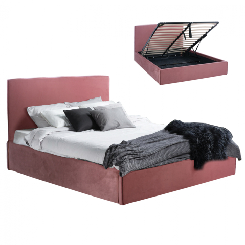Paturi - BED ALLIE HM584.12 160X200 WITH STORAGE SPACE- DUSTY PINK VELVET