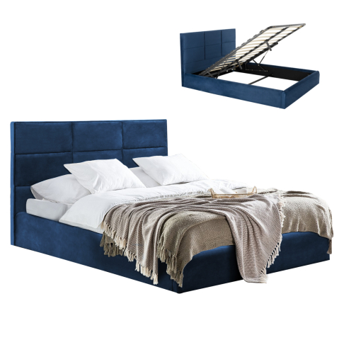 Paturi - BED BRILEY HM583.08 BLUE VELVET WITH STORAGE SPACE 160X200cm.