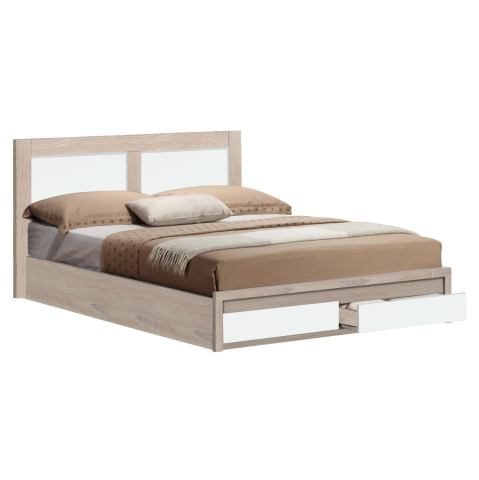 Paturi - BED CAPRI HM312.06 WITH 2 DRAWERS SONAMA-WHITE FOR MATTRESS 150X200 cm.
