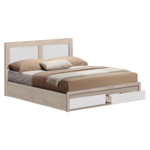Paturi - BED CAPRI HM665.06 MELAMINE IN SONOMA-WHITE WITH 2 DRAWERS FOR MATTRESS 120x200 cm.