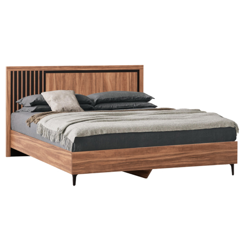 Paturi - BED DOUBLE SERIES HARRY HM688.01 MELAMINE IN NATURAL WOOD COLOR AND BLACK 164x204x100Hcm.