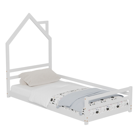 Paturi - BED FOR KIDS HOUSER HM676.03 t.MONTESSORI SOLID PINE WOOD IN WHITE- 190x90cm.