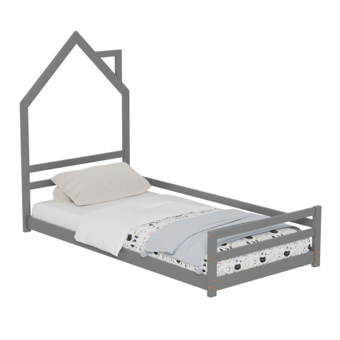 Paturi - BED FOR KIDS HOUSER HM676.05 t.MONTESSORI SOLID PINE WOOD IN GREY- 190x90cm.