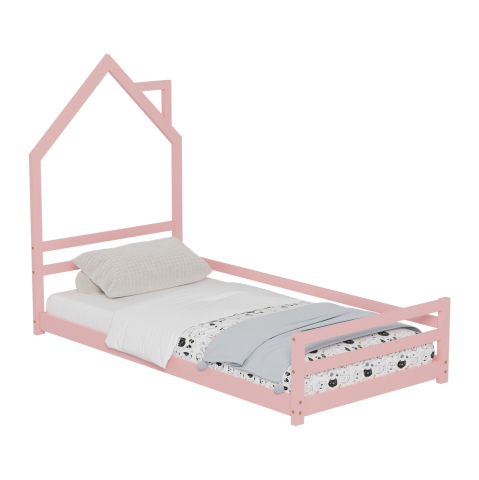 Paturi - BED FOR KIDS HOUSER HM676.06 t.MONTESSORI SOLID PINE WOOD IN PINK- 190x90cm.
