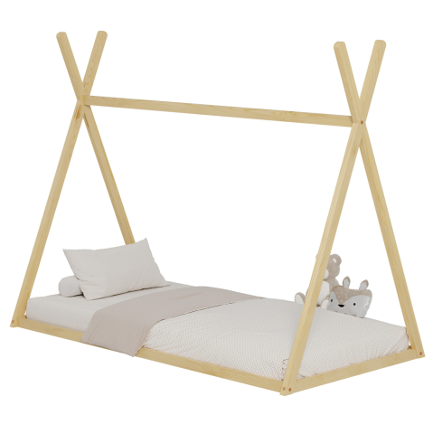Paturi - BED FOR KIDS MUNK HM681.01 t.MONTESSORI SOLID PINE WOOD IN NATURAL FOR MATTRESS 190x90cm.