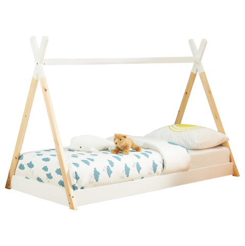 Paturi - BED FOR KIDS MUNK HM699.03 t.MONTESSORI-PINE WOOD IN NATURAL-WHITE FOR MATTRESS 190x90cm.