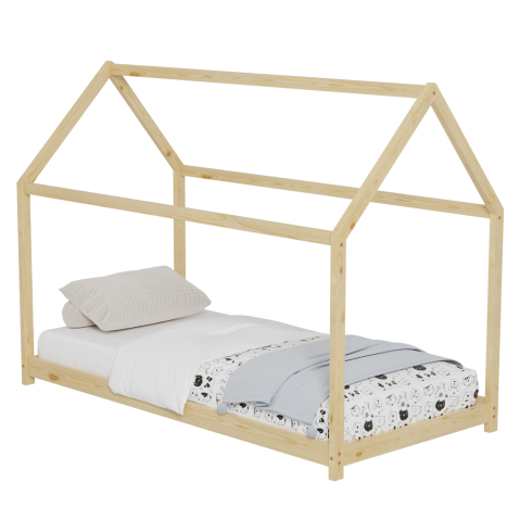 Paturi - BED FOR KIDS PEPE HM677.01 t.MONTESSORI SOLID PINE WOOD IN NATURAL- 190x90cm.