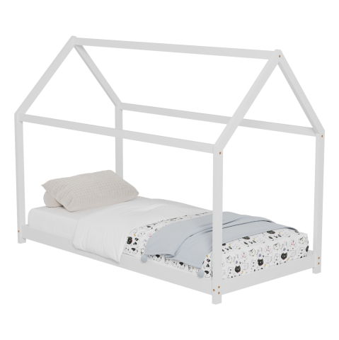 Paturi - BED FOR KIDS PEPE HM677.03 t.MONTESSORI SOLID PINE WOOD IN WHITE- 190x90cm.