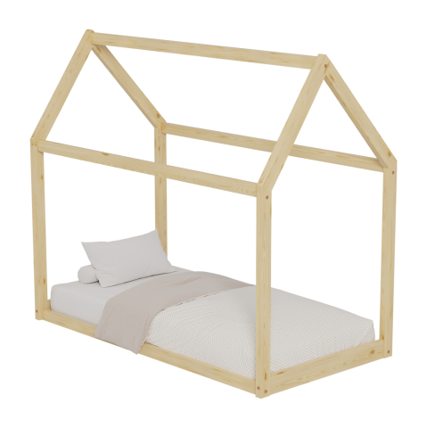 Paturi - BED FOR KIDS PEPE HM678.01 t.MONTESSORI SOLID PINE WOOD IN NATURAL- 140x70cm.