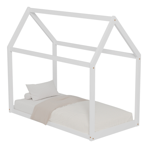Paturi - BED FOR KIDS PEPE HM678.03 t.MONTESSORI SOLID PINE WOOD IN WHITE- 140x70cm.