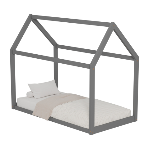 Paturi - BED FOR KIDS PEPE HM678.05 t.MONTESSORI SOLID PINE WOOD IN GREY- 140x70cm.