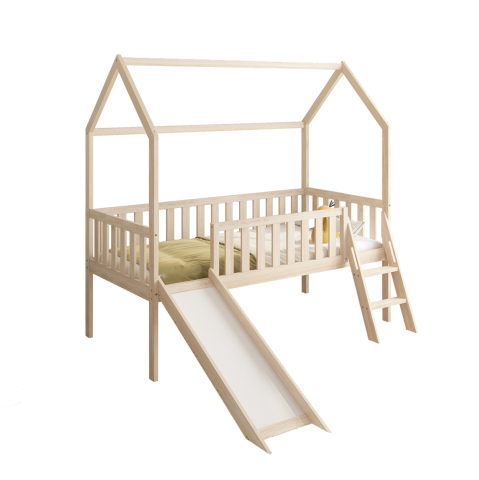 Camera copiilor - BED FOR KIDS t.MONTESSORI WITH SLIDE PHYLLIS HM701.01 PINE WOOD IN NATURAL FOR MATTRESS 190x90cm.