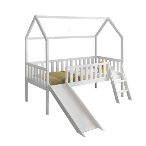 Camera copiilor - BED FOR KIDS t.MONTESSORI WITH SLIDE PHYLLIS HM701.03 PINE WOOD IN WHITE FOR MATTRESS 190x90cm.