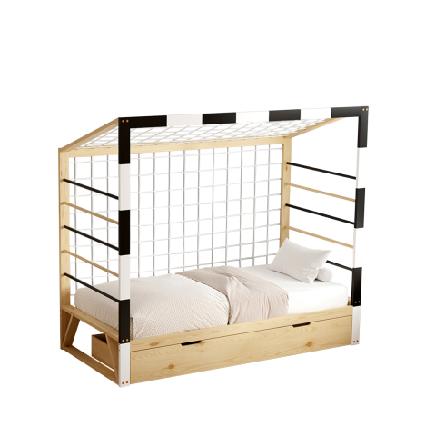 Camera copiilor - BED FOR KIDS t.MONTESSORI WITH STORAGE SPACE GOALIE HM700 PINE WOOD IN NATURAL-WHITE-BLACK FOR MATTRESS 190x90cm.