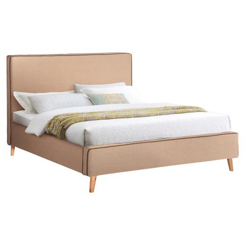 Paturi - BED INDRA FB9662.02 BEIGE FABRIC BROWN RAIL FOR MATTRESS 160X200cm.