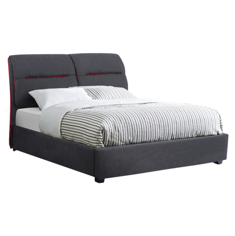 Paturi - Bed Kendra HM562, 150x200cm, grey fabric and red stripes