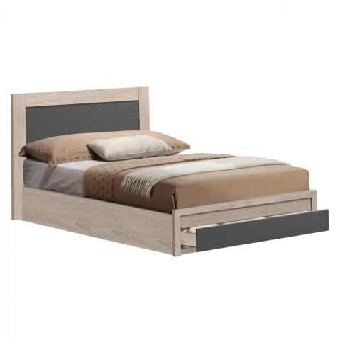 Paturi - BED MELANY HM346.04 WITH 1 DRAWER IN SONOMA GREY FOR MATTRESS 90X190cm
