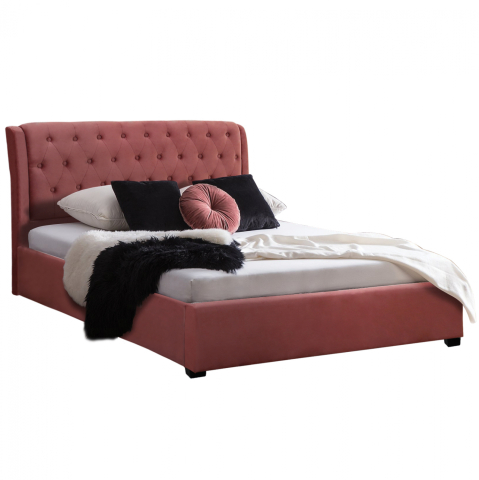 Paturi - BED ODALYS 150X200 VELVET FABRIC DUSTY PINK HM549.12 164x223x100 cm.