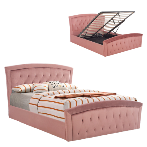 Paturi - BED ODELIA VELVET DUSTY PINK WITH STORAGE HM581.02 185x212x113 cm.