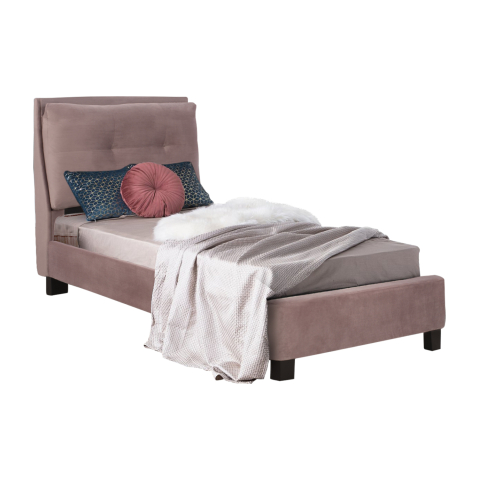 Paturi - Bed Riley HM561.02 90x200cm, velvet fabric dusty pink color