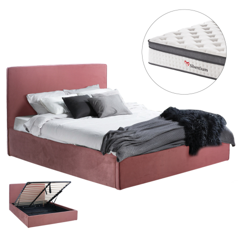 Interior - BED WITH MATTRESS and STORAGE SPACE ALLIE HM10805.12 DUSTY PINK VELVET--MATTRESS 160Χ200cm