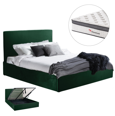 Interior - BED WITH MATTRESS and STORAGE SPACE ALLIE HM10805.13 CYPRESS GREEN VELVET--MATTRESS 160Χ200cm