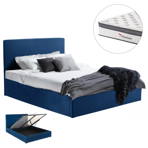 Interior - BED WITH MATTRESS and STORAGE SPACE ALLIE HM10805.18 BLUE VELVET--MATTRESS 160Χ200cm