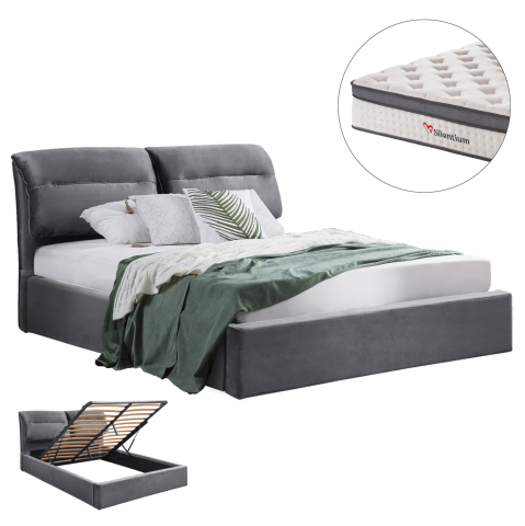 Interior - BED WITH MATTRESS and STORAGE SPACE KENDRA HM10809.01 GREY VELVET--FOR MATTRESS 160x200cm.